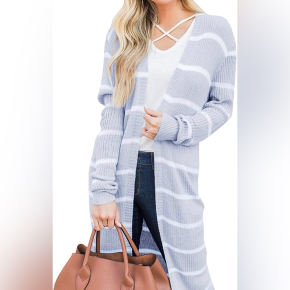 Long Cardigan grey/white stripe - Picture 2 of 6